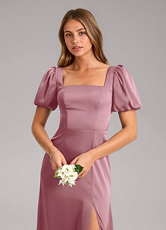 Azazie Fyona Bridesmaid Dresses Vintage Mauve A-Line Pleated Stretch Satin Dress image6