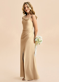 Azazie Abby Junior Champagne A-Line Pleated Stretch Satin Dress image3