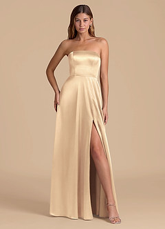 Azazie Wren 신부 들러리 드레스 A라인 스트랩리스 메탈릭 새틴 바닥 길이 드레스 image4