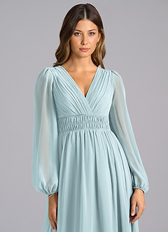 Azazie Palerma Bridesmaid Dresses Mist A-Line Long Sleeve Chiffon Dress image6