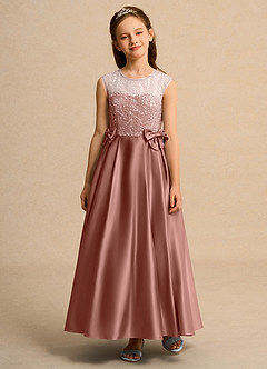 Azazie Candy Girl Jurken voor bloemenmeisjes Baljurk Jurk van Mat Satijn Boog Ceder Roos image6