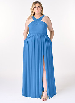 Azazie Elvira Bridesmaid Dresses Blue Jay A-Line Pleated Chiffon Dress image7