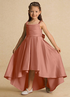 Azazie Kat Jurken voor bloemenmeisjes A-Lijn Jurk van Mat Satijn Geplooid Meer Gesneden image3