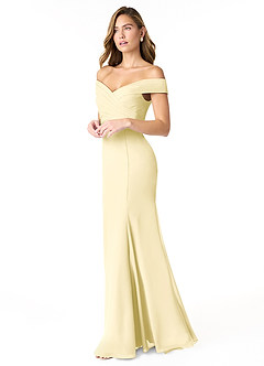 Azazie Lecia Bridesmaid Dresses Lemon Sorbet Empire Off-The-Shoulder Pleated Chiffon Convertible Dress image3