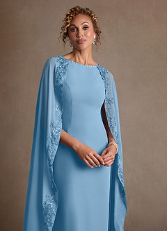 Azazie Artemisia Mother of the Bride Dresses Steel Blue Sheath Lace Chiffon Dress image6