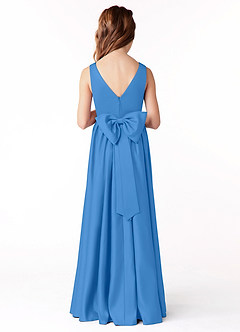 Azazie Hathaway Junior Blue Jay A-Line Bow Matte Satin Dress image2