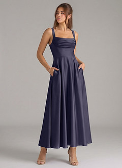 Azazie Shaude Bridesmaid Dresses Stormy A-Line Pleated Stretch Satin Dress image3