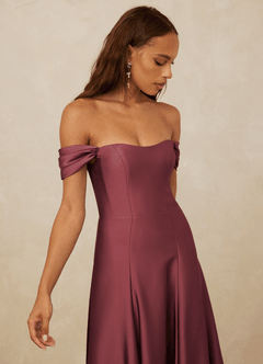 Christian Siriano Bridal for Azazie 1002 Bridesmaid Dresses Merlot A-Line Off the Shoulder Stretch Satin Convertible Dress image4
