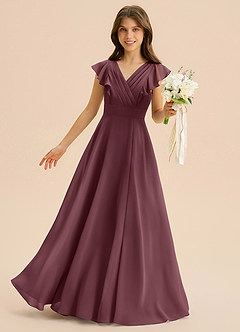 Azazie Anysa Junior Robe Trapèze en Mousseline de soie Rayé Sangria image1