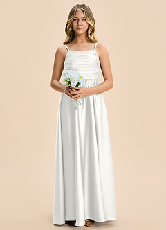 Azazie Kai Junior A-Linie Plissee Stretch-Satin Kleid Weiß image6
