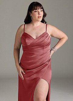 Azazie Yola Robes à essayer chez vous Robe Fourreau Convertible en Satin extensible Plissee mit V-Ausschnitt Améthyste image16