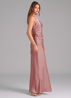 Azazie Evadne Bridesmaid Dresses Dusty Rose A-Line Pleated Stretch Satin Dress image4