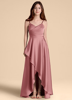 Azazie Prisha Junior Jurk van Stretch Satijn met A-Lijn Geplooid Stoffige Roos image5