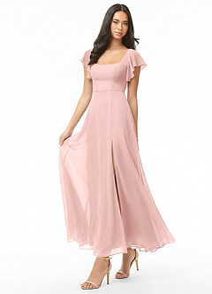 Azazie Bondi Bridesmaid Dresses Powder Pink A-Line Ruched Chiffon Dress image3