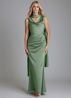 Azazie Tallie Bridesmaid Dresses Matcha Mermaid Pleated Stretch Satin Dress image5
