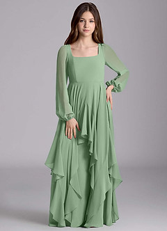 Azazie Clara Junior Abito A-Line in Chiffon Blusa Matcha image5