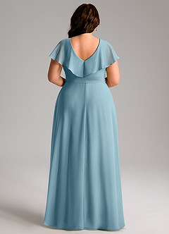 Azazie Lainey Bridesmaid Dresses Moody Blue A-Line with Pockets Chiffon Dress image9