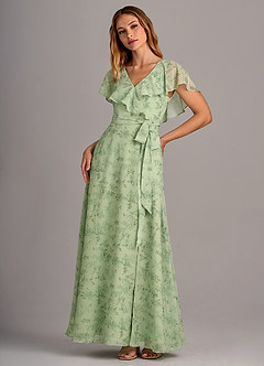 Azazie Lainey Robes de demoiselle d'honneur Robe Trapèze en Mousseline de soie avec poches Fougère Verte Florale image4