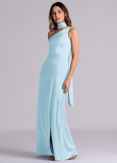 Azazie Philana Brautjungfernkleider A-Linie One-Shoulder Stretch-Satin Kleid Himmelblau image6