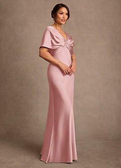 Azazie Dosia 신부의 어머니 드레스 쉬스 주름진 스트레치 새틴 플로어 길이 드레스 image2