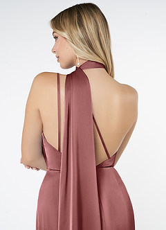 Azazie Kaylani Brautjungfernkleider Meerjungfrau-Linie Hoher Kragen Stretch-Satin Kleid Amethyst image6
