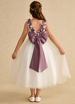 Azazie Lilli Flower Girl Dresses Ivory Vintage Mauve A-Line Bow Tulle Dress image2