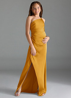 Azazie Eren Junior Etui Plissee Stretch-Satin Kleid Butterscotch image3