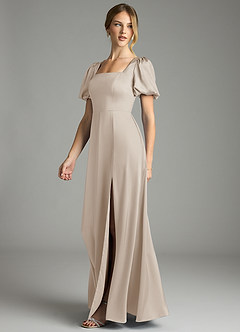 Azazie Fyona Bridesmaid Dresses Frost A-Line Pleated Stretch Satin Dress image4