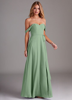 Azazie Aaron Robes de demoiselle d'honneur Robe Trapèze Convertible en Mousseline de soie Épaule décolletée Matcha image6