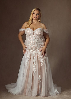Azazie Leilani Robes de mariée Robe Sirène en Tulle Paillettes Blanc Diamant Caramel image10