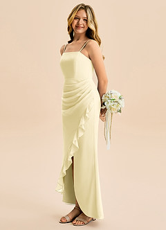 Azazie Buzzy Junior Robe Fourreau en Mousseline de soie Plissée Sorbet Citron image1