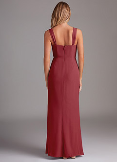 Azazie Denice Brautjungfernkleider Etui Gefaltet Chiffon Kleid Granatapfelrot image2