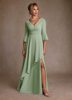 Azazie Eire vestidos de madre de la novia Vestido de Salvia Polvorienta de Gasa de Corte en A con Plisado image4