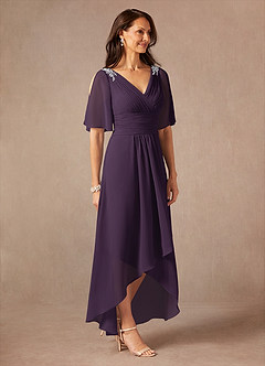 Azazie Pascual Mother of the Bride Dresses Plum A-Line Pleated Chiffon Dress image5