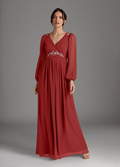 Azazie Gypsy Mother of the Bride Dresses Rust A-Line V-Neck Sequins Chiffon Dress image3