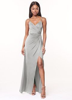 Azazie Maci Vestidos de madrinha de casamento Vestido Prata de Cetim elástico de Linha A com Plissado image1