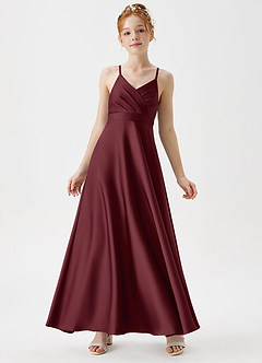 Azazie Avelina Junior Cabernet A-Line Pleated Stretch Satin Dress image1