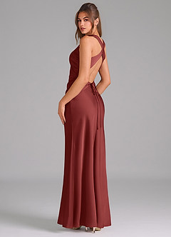 Azazie Evadne Bridesmaid Dresses Terracotta Sheath Pleated Stretch Satin Dress image5