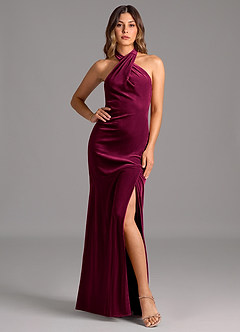 Azazie Drita Bridesmaid Dresses Cabernet A-Line Pleated Velvet Dress image1