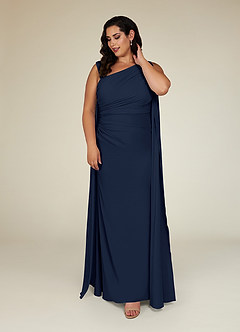 Azazie Franchesca Mother of the Bride Dresses Dark Navy Mermaid Pleated Stretch Chiffon Dress image8