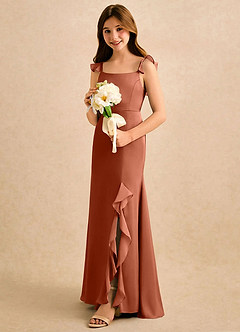 Azazie Novalie Girls Formal Robe Demoiselle D'honneur Fillette Robe Sirène en Satin extensible Arc Rose De Cèdre image2