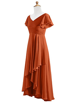 Azazie Caria Junior Vestido de Naranja Quemada de Gasa de Corte En A con Plisado image3