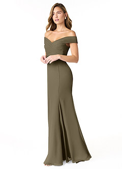 Azazie Lecia Brautjungfernkleider Wandelbar Empire Schulterfrei, plissiert Chiffon Kleid Weidengrün image3