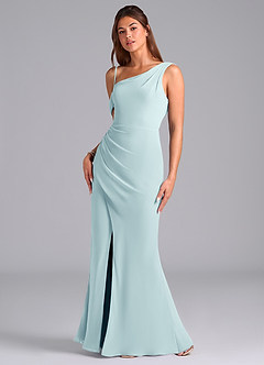 Azazie Madelyn 신부 들러리 드레스 인어 한쪽 어깨 쉬폰 바닥 길이 드레스 image5