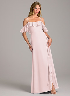 Azazie Aubrie Bridesmaid Dresses Blushing Pink A-Line Off the Shoulder Chiffon Dress image5