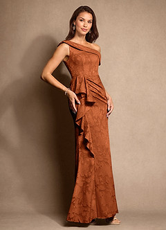 Azazie Hamptons Mother of the Bride Dresses Burnt Orange A-Line Pleated Floral Burnout Dress image4