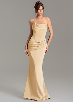 Azazie Adrienne Bridesmaid Dresses Gold Mermaid Corset Stretch Satin Convertible Dress image1