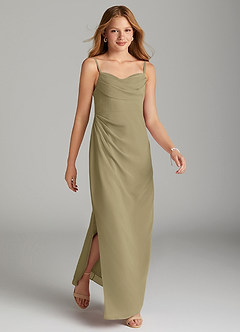 Azazie Mai Junior Vestido de Musgo Verde de Gasa de Recto con Plisado image4