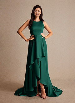 Azazie Niles Mother of the Bride Dresses Emerald A-Line Trains Stretch Satin Dress image5