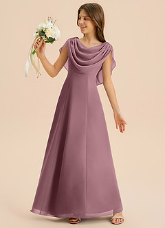 Azazie Lambie Junior Vestido Amatista de Gasa de Corte en A con Plisado image5
